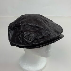 Leather Paperboy Cap Dark Brown snap front adjustable back